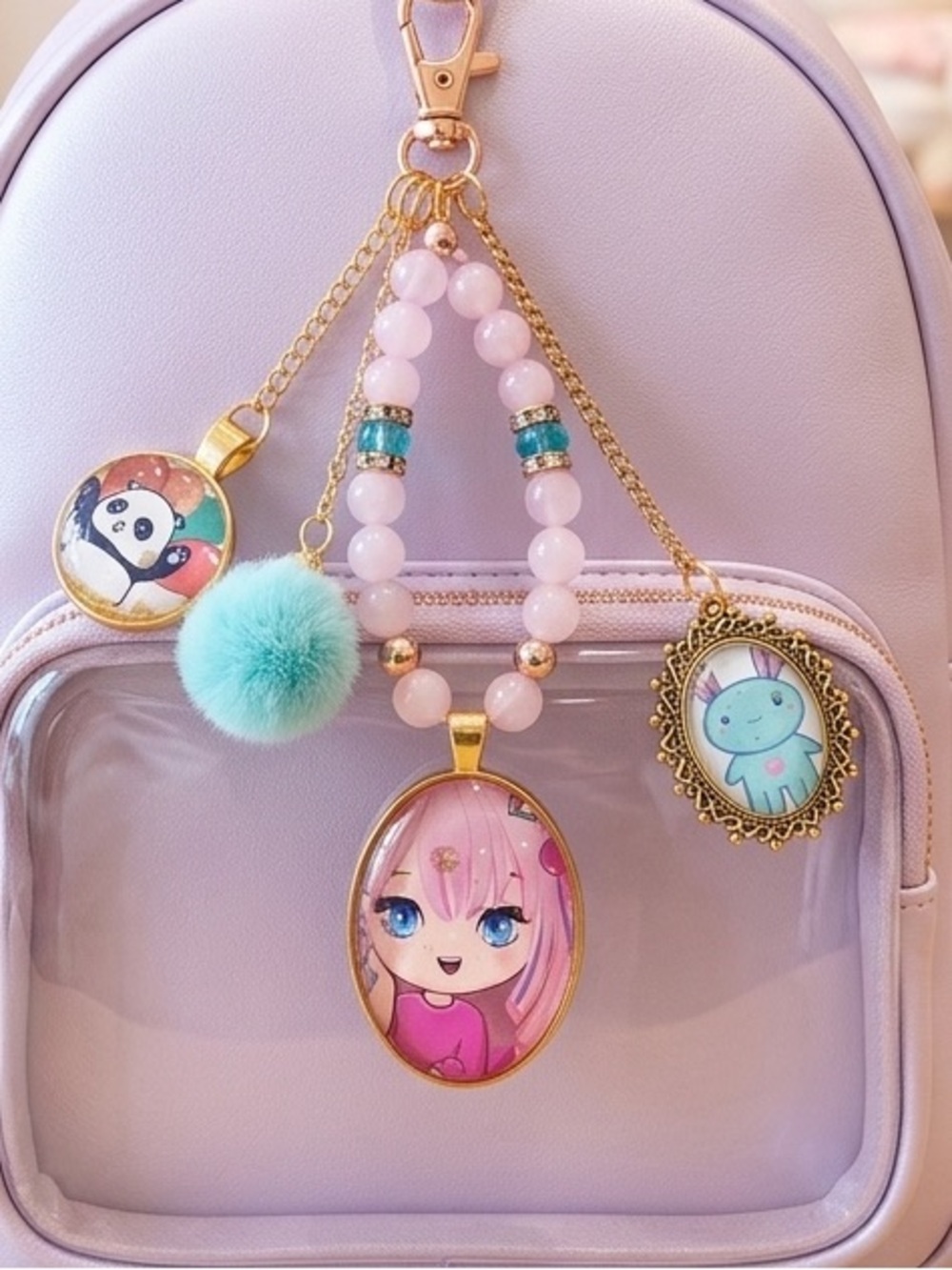 Kawaii Purse Charm Key Ring Japanese Harajuku Pastel Cute Bag Charm Retro 80s J-